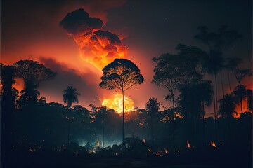 A fire in the Amazon rainforest.Generative AI - obrazy, fototapety, plakaty
