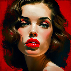 Woman Lips Red Lipstick Blusher Strong Character Concept Painting Portrait Generative AI Tools Technology illustration