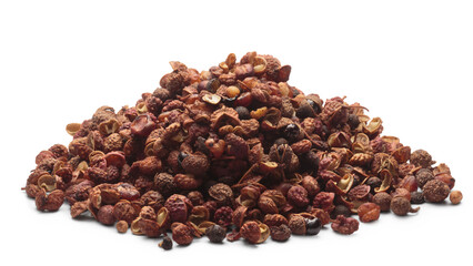 Heap of Sichuan pepper (seeds of Zantoxylum simulans). Also known as Chinese coriander, thingye,...