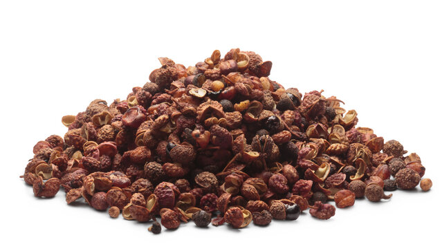 Heap of Sichuan pepper (seeds of Zantoxylum simulans). Also known as Chinese coriander, thingye, Szechuan(Szechwan) peppercorn isolated png