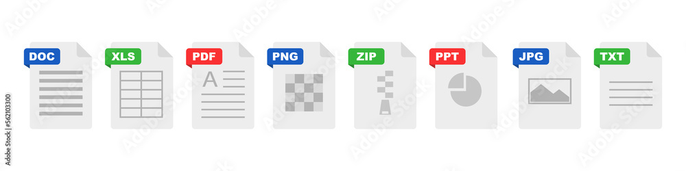 Wall mural file format flat icon set. document file icons