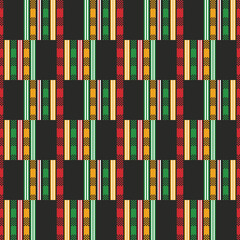Kente cloth. African textile. Ethnic seamless pattern. Tribal geometric print.  - obrazy, fototapety, plakaty