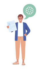 Male candidate with engineering work experience semi flat color vector character. Editable figure. Full body person on white. Simple cartoon style illustration for web graphic design and animation