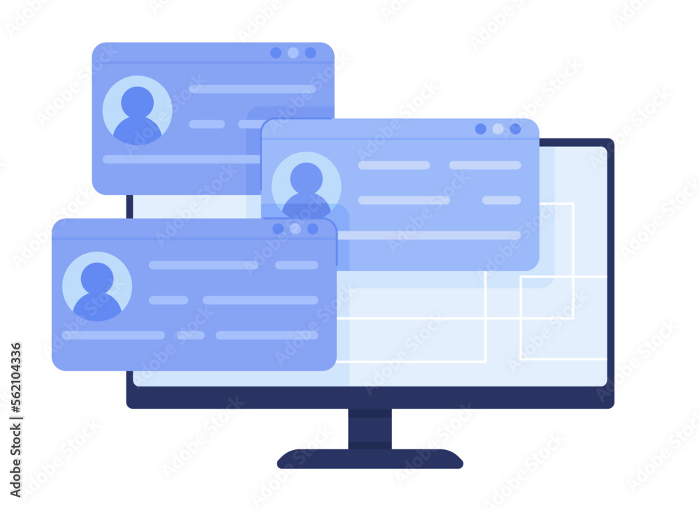 Fototapete Computer monitor with job applications semi flat color vector element. Management. Editable concept. Full sized object on white. Simple cartoon style illustration for web graphic design and animation