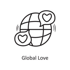 Global Love vector outline hand draw Icon design illustration. Valentine Symbol on White background EPS 10 File