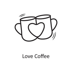 Love Coffee vector outline hand draw Icon design illustration. Valentine Symbol on White background EPS 10 File