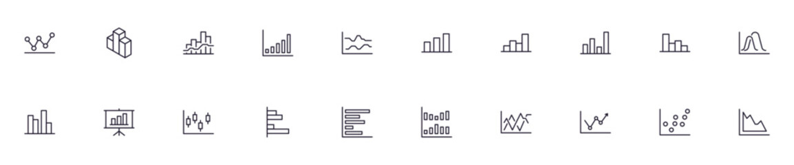 Chart concept. Chart line icon set. Collection of vector signs in trendy flat style for web sites, internet shops and stores, books and flyers. Premium quality icons isolated on white background