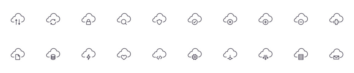 Cloud concept. Collection of modern high quality cloud line icons. Editable stroke. Premium linear symbol for web sites, flyers, banners, online shops and companies.