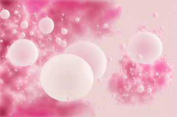 Pink and white background with a lot of bubbles. Generative AI.

