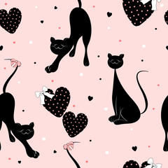 Cat seamless pattern. Snout and cartoon caricature cat. red glitter. Prints, packaging template, textiles, bedding and wallpaper.
