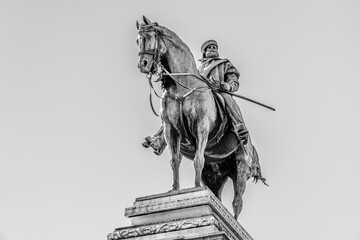 Outdoor bronze statue of Giuseppe Garibaldi (1807 - 1882) in Milan, Lombardy, Italy; an Italian general, patriot, revolutionary and republican