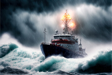 Eisbrecher im Sturm, arktische See, ai generated