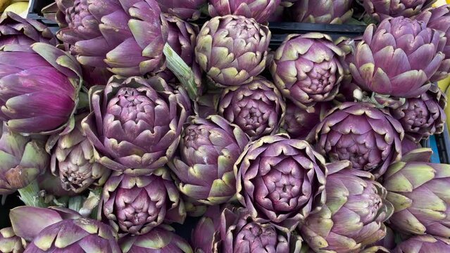 Organic artichoke on display at local store. Healthy food