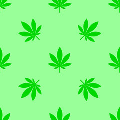 Seamless pattern. Cannabis leaf, hemp leaves, marijuana plant. Beautiful light green design.