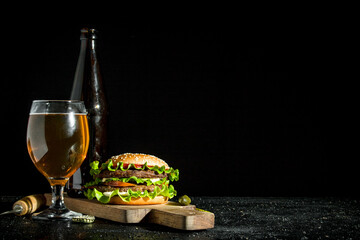 Burger with beer.