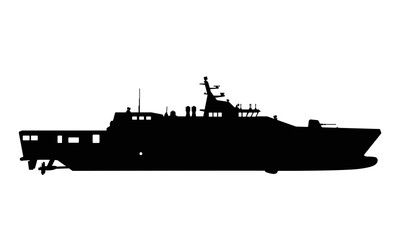 Military Anti-submarine Corvette Warship Vessel Silhouette, Army Attack Craft Battleship Illustration