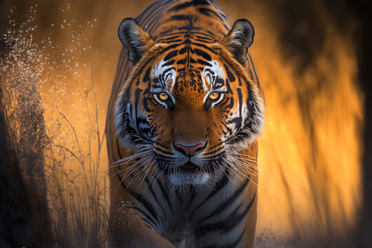 tiger walking staring eyes Tiger Panthera tigris altaica made with generative ai