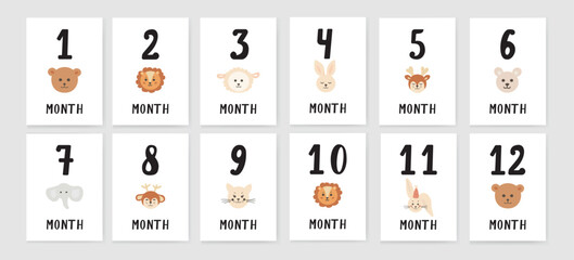 Baby Milestone Cards with numbers in pastel colors. Baby is first 12 months. Baby is first year baby boy or girl shower gifts. Capture all the special moments of little one s in first year