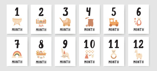 Baby Milestone Cards with numbers in pastel colors. Baby is first 12 months. Baby is first year baby boy or girl shower gifts. Capture all the special moments of little one s in first year