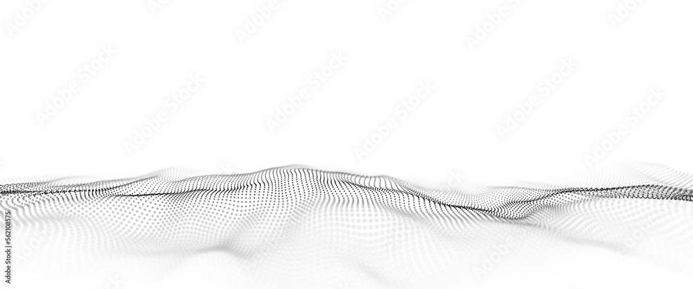 Poster abstract technology wave of particles. big data visualization. background with motion dots. artifici
