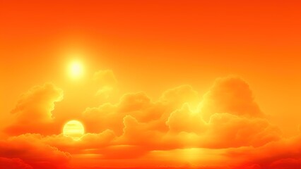 Fototapeta na wymiar The orange sky with the bright sun symbolizes climate change and global warming.