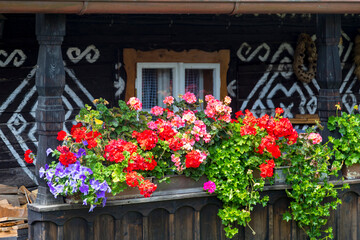 Fototapeta na wymiar traditional folklore motifs of folk wooden architecture Cicmany, Slovakia