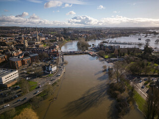 Flooded Worcester city aerial view