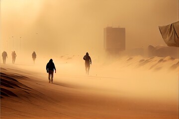 Sandstorm with people walking.. Generative AI