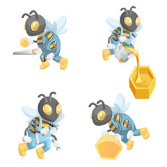 Vector image of a set of bees doing their job. Cartoon. EPS 10