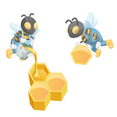 Vector image of the process of filling and sealing honeycombs. Cartoon. EPS 10