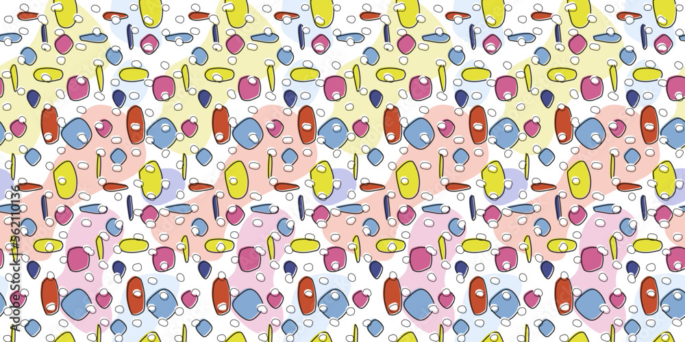 Fototapete the pattern is abstract and casual with colored elements on the background and white polka.