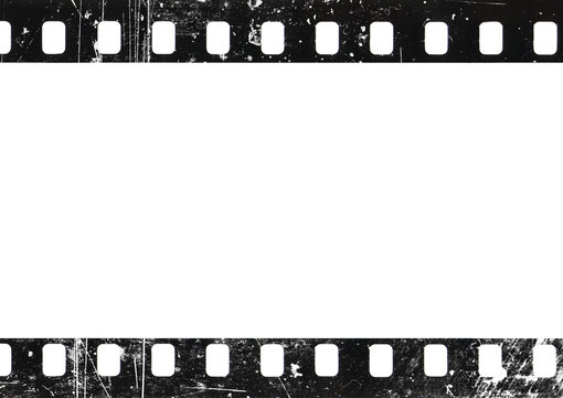 35mm film strip edge with dust and scratches on transparent background (PNG image)