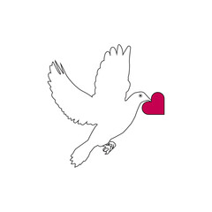 Dove Bird line art icon with love symbol
