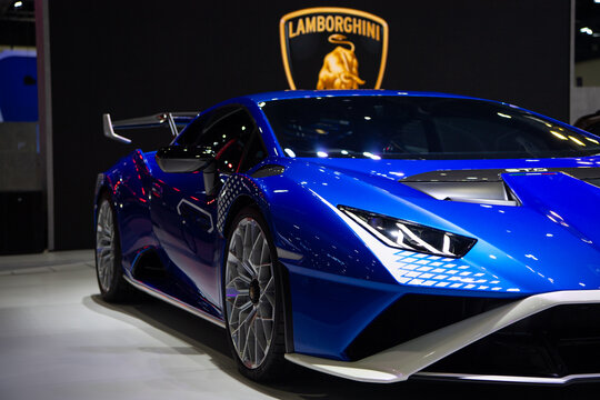 BANGKOK - NOVEMBER 30: Lamborghini Huracan STO on display at The 39th Thailand International Motor Expo 2022 on November, 2022 in Nonthaburi, Thailand.