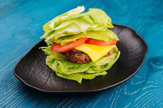 Healthy hamburger wrapped in lettuce