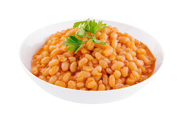 Boiled beans with tomato and spices in a bowl