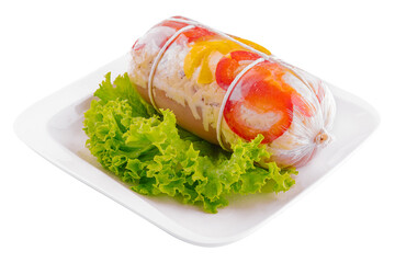 Meat jelly or brawn on white plate