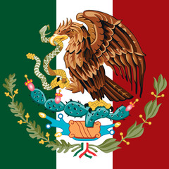 Mexico, coat of  arms on the national flag, vector illustration