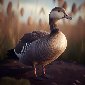 Taiga bean goose (Anser fabalis). Bird similar to the duck or the goose from northern Europe and Asia. Migratory bird, winters further south in Europe and Asia. .