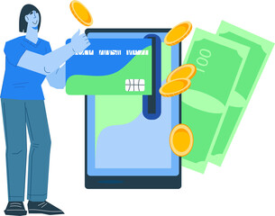 Online and mobile payments and NFC technology. Man makes payment using smartphone. Mobile payment, online banking.