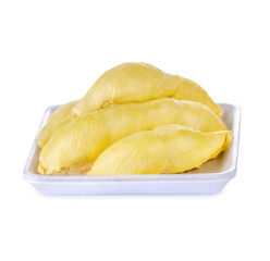 Ripe Durian Fruit in foam tray isolated on transparent background (.PNG)