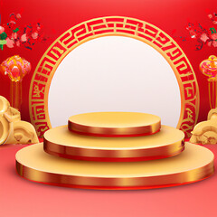 3d chinese new year product podium Background Design