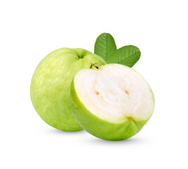 Fresh Guava fruit with leaves isolated on transparent background (.PNG)