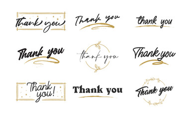 THANK YOU hand lettering designs. Thanks compositions written with decorative calligraphic font.