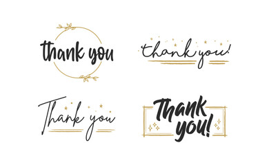 THANK YOU hand lettering designs. Thanks compositions written with decorative calligraphic font.