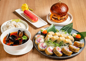 asian set in the japanese restaurant