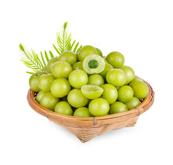 Indian gooseberry in a bamboo tray isolated on transparent background (.PNG)