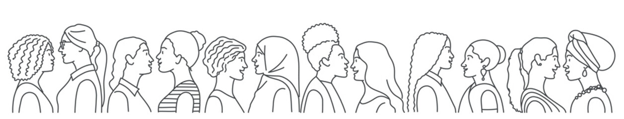 Hand drawn vector illustration of multi-ethnic women.