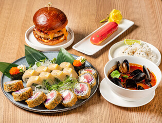 asian set in the japanese restaurant