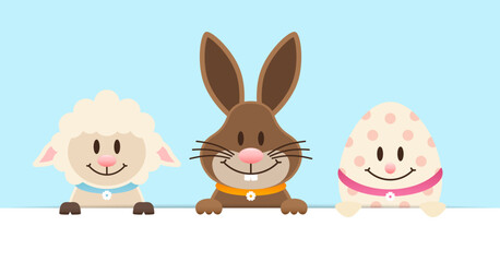 Schaf, Osterhase & Osterei Banner Himmel